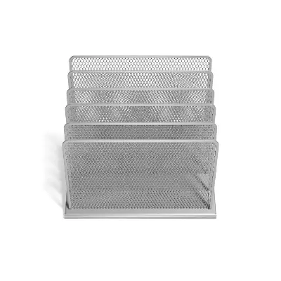 MyOfficeInnovations 5 Compartment Wire Mesh File Organizer Silver 24402450 image {3}