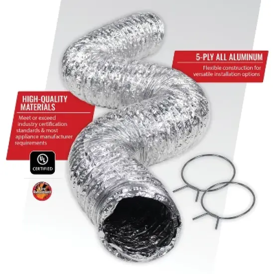 Certified Appliance Accessories&reg; Flex Dryer Vent Transition Duct, 5ft in Silver image {9}