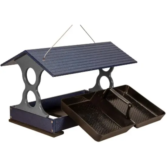 JCs Wildlife Blue and Gray Large Fly Thru Bird Feeder with Universal Mounting Pole Kit - Holds 8 Cups of Seed image {3}