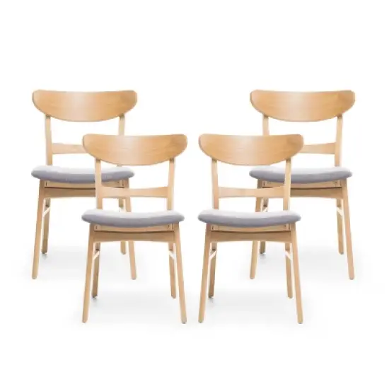 Christopher Knight Home Isador Mid Century Modern Upholstered Rubberwood Dining Chairs (Set of 4) image {9}
