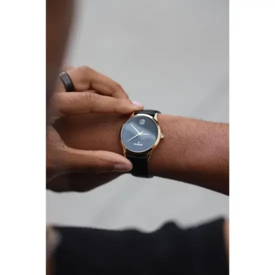 Peugeot Men's 40mm Black Wafer Slim Round Gold-Plated Case Watch image {3}