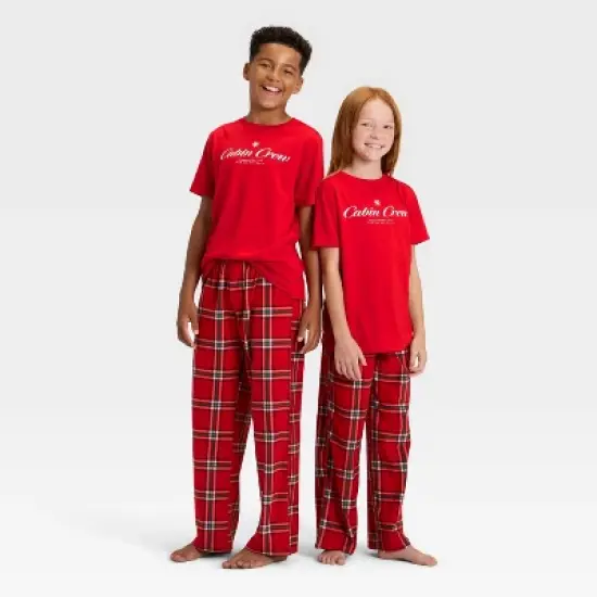 Kids' Plaid Microfleece Holiday Matching Family Pajama Pants - Wondershop&trade; Red image {4}