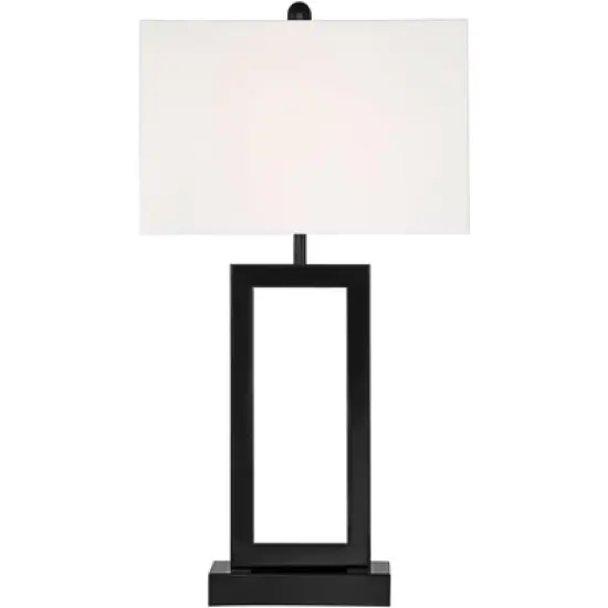 360 Lighting Modern Table Lamp with USB and AC Power Outlet 30" Tall Black Metal White Rectangle Shade for Living Room Bedroom House image {8}