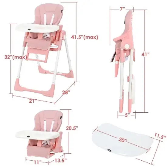 INFANS 4 in 1 High Chair&ndash;Booster Seat, Convertible Highchair w/Adjustable Height and Recline,Removable Tray,Detachable Cushion, Installation-Free image {6}