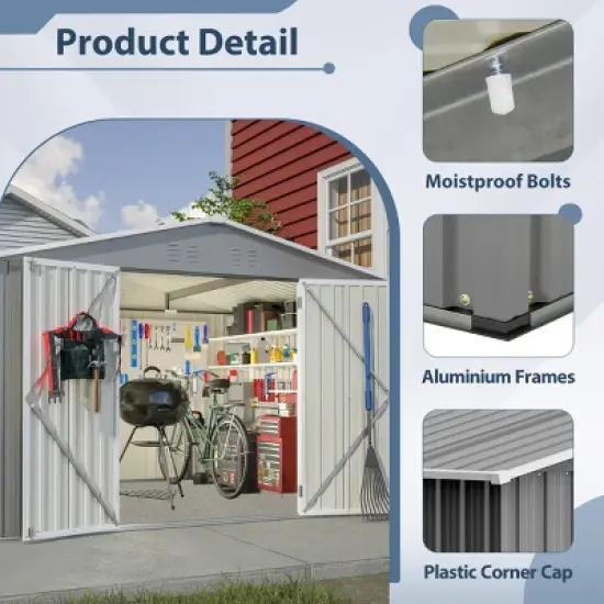 10' x 8' Metal Outdoor Storage Shed, All-Weather Yard Tool Shed with Lockable Doors for Patio, Garden or Backyard &ndash; Cuddlewood image {5}