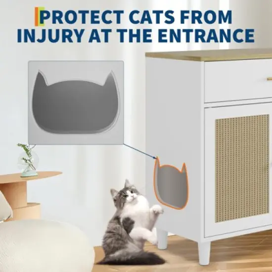 Cat Litter Box Cabinet Corner Hidden Litter Box Enclosure with Scratching Board Doors image {4}