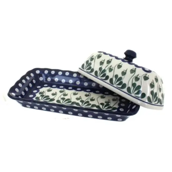 Blue Rose Polish Pottery A65 Ceramika Artystyczna Butter Dish image {1}
