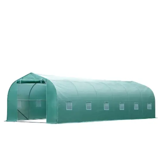 Outsunny 26' x 10' x 7' Walk-In Greenhouse Tunnel, Large Gardening Plant Hot House with 12 Windows and Zipper Doors for Backyard image {3}
