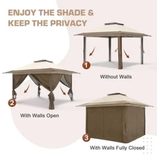 EAGLE PEAK 13'x13' Pop Up Gazebo with 4 Sidewalls, Easy Set Up Canopy for Patio and Backyard image {4}