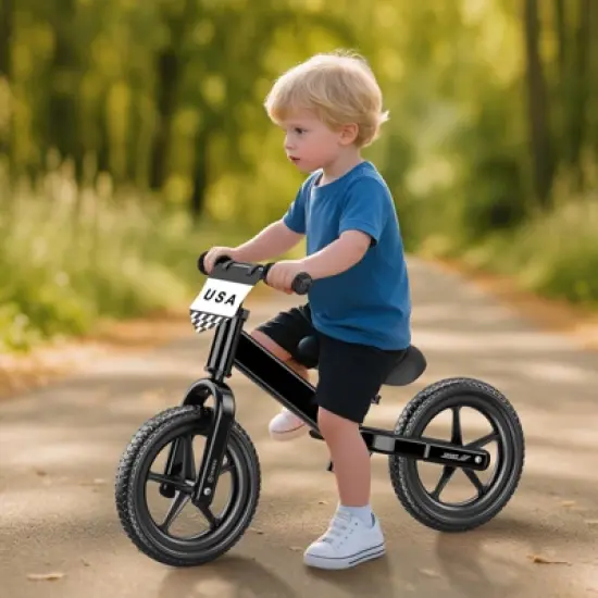 Itopfox Toddler Balance Bike for 2-5 Year Olds, No Pedal Toy Bike with Tool-Free Adjustment, Includes Custom Plate & 3 Stickers Black image {8}