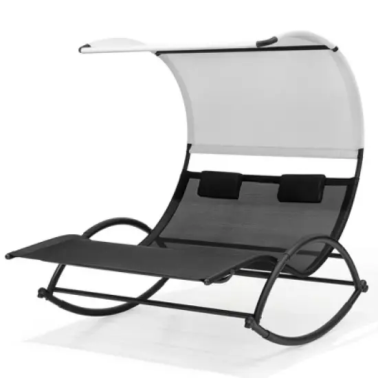 Crestlive Products Outdoor Double Sun Bed Chaise Lounge Chair Rocking Bed with Sun Shade & Wheels image {8}