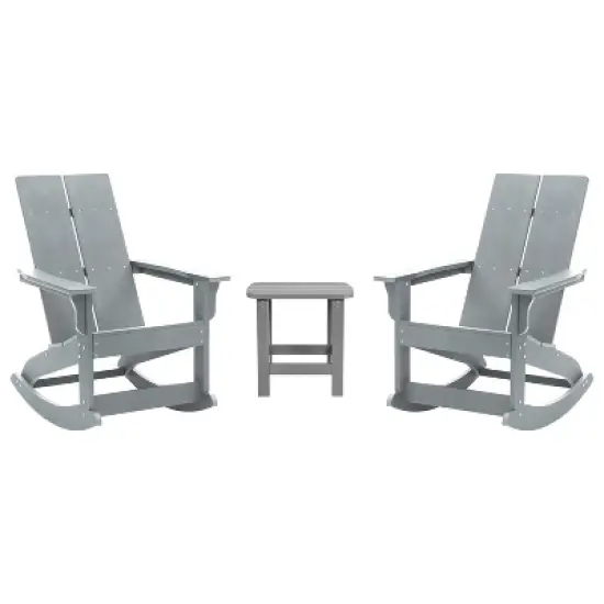 Flash Furniture Set of 2 Finn Modern Commercial Grade All-Weather 2-Slat Poly Resin Rocking Adirondack Chairs with Side Table image {11}