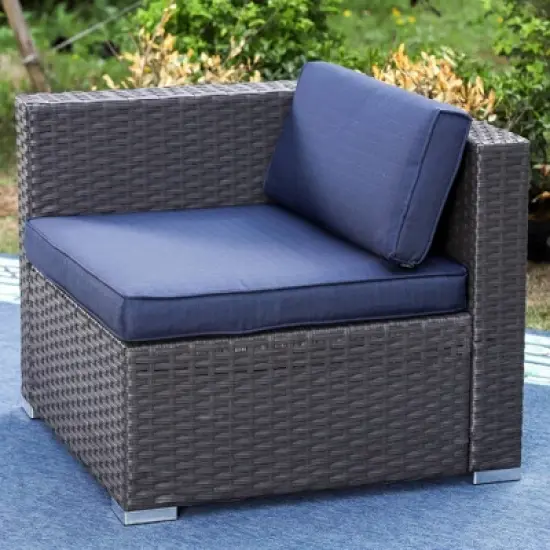 9pc All-Weather Patio Wicker Conversation Set with Cushions - Navy - Captiva Designs image {3}