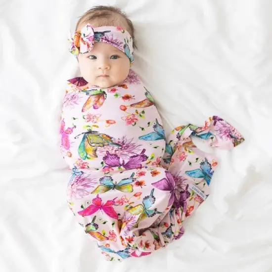 Infant Watercolor Butterfly Swaddle and Headwrap Set - Posh Peanut image {6}