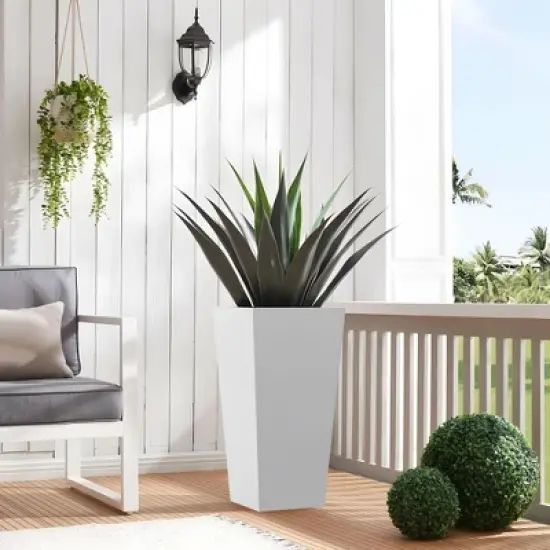 PexFix 25" Tall Metal Tapered Planter Large Outdoor & Indoor Garden Plant Pot White for Home and Patio image {2}