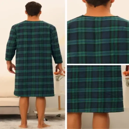 Lars Amadeus Men's V Neck Button Checked Nightshirts Pajamas image {3}