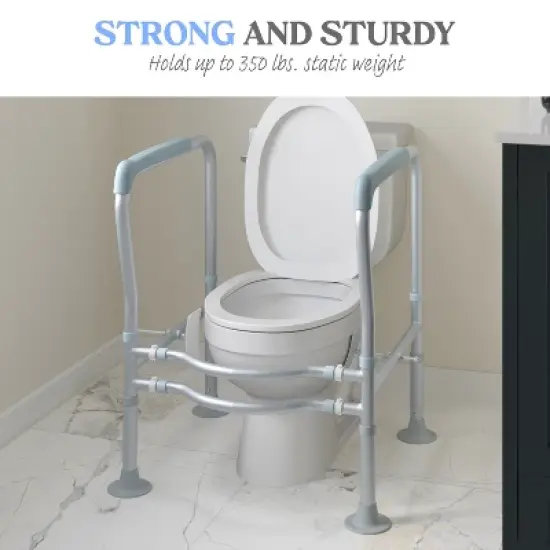 Emma and Oliver Ramsey Toilet Safety Rail for the Elderly with Height Adjustable Silver Steel Frame, Gray Padded Handles and Suction Cup Feet image {13}