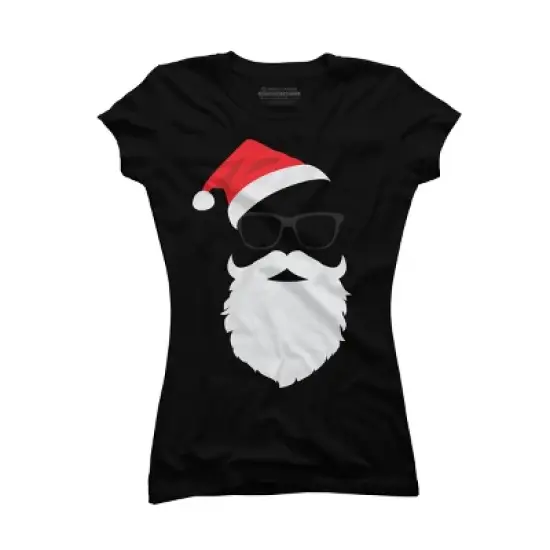 Junior's Design By Humans Hipster Santa Face with Hat beard & Glasses Christmas By TronicTees T-Shirt image {3}