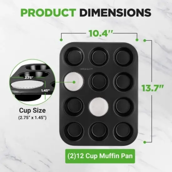 NutriChef Non-Stick 2-Piece 12 Cup Muffin Pans with 100 Parchment Liners - Carbon Steel image {5}