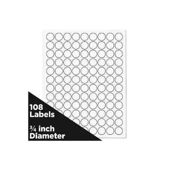 JAM Paper Circle Round Label Sticker Seals 0.75 Inch Diameter White 108/Pack 3147612190 image {1}