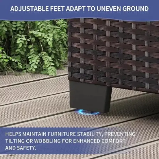 7Pcs PE Rattan Patio Conversation Set with Sectional Sofa & Coffee Table, Outdoor Furniture for Garden, Poolside, and Backyard image {3}