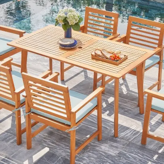 Waimea 7pc Honey Slatted Eucalyptus Wood Patio Dining Set with Cushions - Vifah image {4}