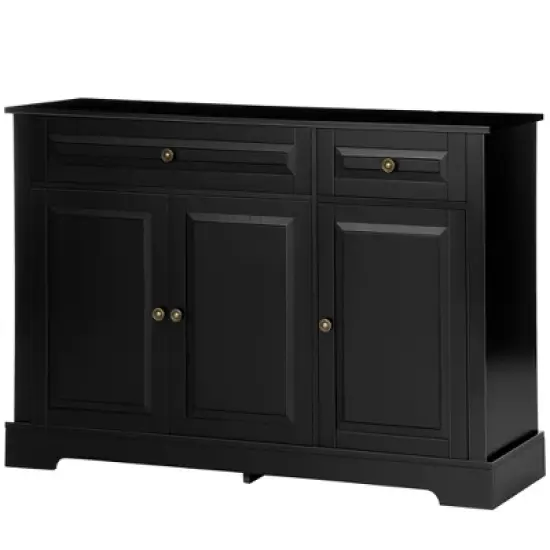 HOMCOM Sideboard Buffet Cabinet, Modern Kitchen Cabinet with 2 Drawers and Adjustable Shelves, Coffee Bar Cabinet for Living Room, Black image {3}
