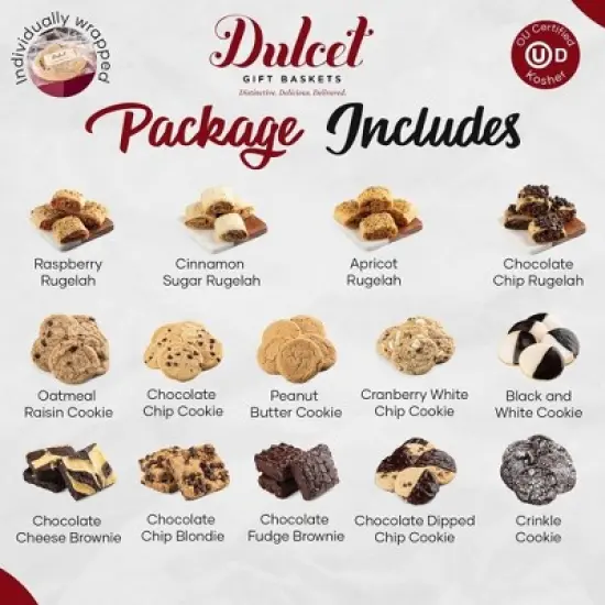 Dulcet Gift Baskets Rugelah, Brownies and Cookies Gift Basket, Gourmet Housewarming Food Gift Baskets for Parents, Friends, Neighbors, Relatives image {13}