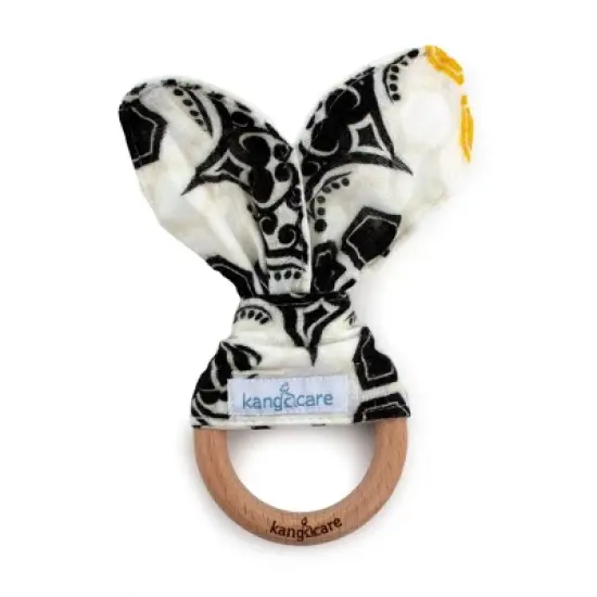Kanga Care Baby Muslin Crinkle Bunny Ear Wood Teething Ring image {5}