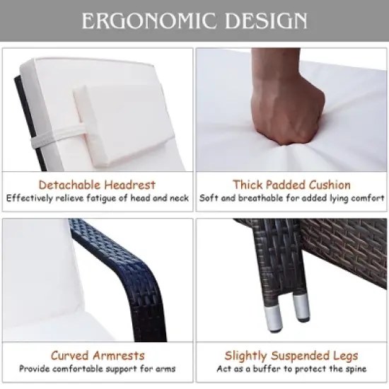 2PCS Patio Rattan Lounge Chair Chaise Adjustable Recliner Cushioned Sofa Garden image {7}