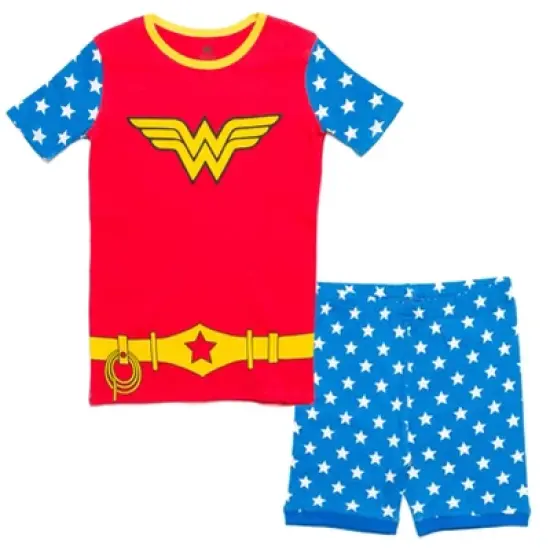DC Comics Justice League Wonder Woman Girls Pajama Shirt and Shorts Sleep Set Toddler image {8}