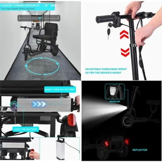 MotoTec Folding Mobility Electric Trike 48v 700w Dual Motor Lithium Black image {7}