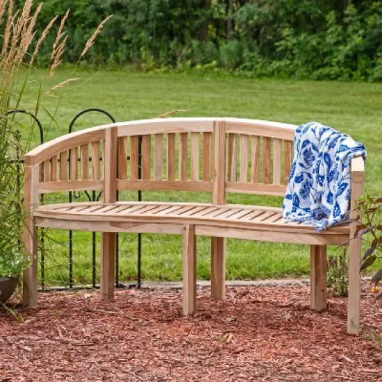Sunnydaze 59" Solid Wooden Teak Outdoor Banana Bench with Curved Back image {11}