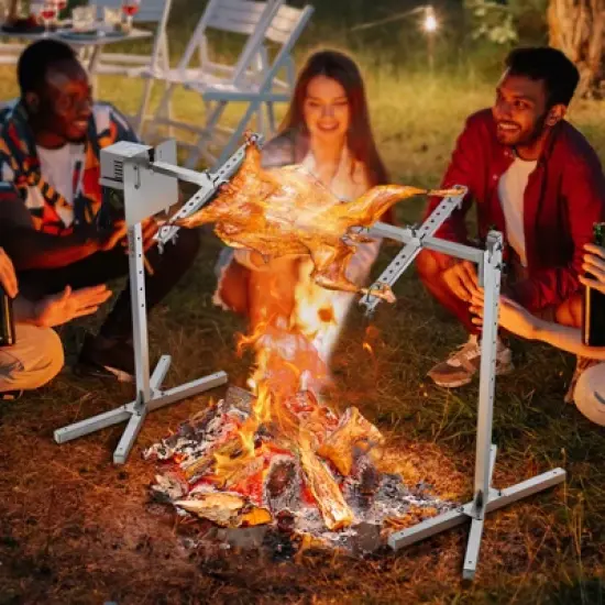 VEVOR Electric BBQ Rotisserie Grill Kit, 46 Inch 132 lbs Capacity, Automatic 52W Motor Height Adjustable Universal Roaster Stand, Silver image {1}