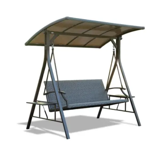 CAVINAS 3-Seat Patio Porch Swing,Hammock Swing Bench with Adjustable Canopy&Adjustable Table,Outdoor Swing for Garden&Backyard,850LBS Capacity,Gray image {5}