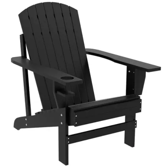 Wooden Adirondack Chair with Cup Holder for Deck, Garden, Backyard, Fire Pit image {3}