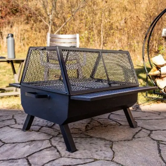 Sunnydaze Steel Grilling Fire Pit with Mesh Spark Screen and Protective PVC Cover - Black - 36." W x 32.5" D x 23.75" H image {7}
