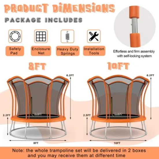 Infans 8FT Recreation Trampoline W/Exclusive Flower Shape Enclosure Net image {8}