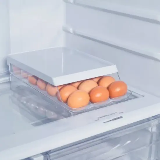 OU Egg Holder for Fridge, BPA Free Rolling Egg Organizer for Refrigerator Organization, Clear Stackable Container for Kitchen Organizers and Storage image {8}