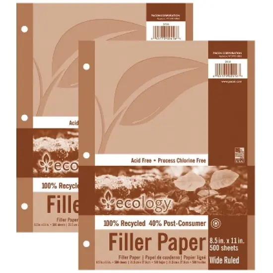 Ecology&reg; Recycled Filler Paper, White, 3-Hole Punched, 3/8" Ruled w/ Margin 8-1/2" x 11", 500 Sheets Per Pack, 2 Packs image {3}