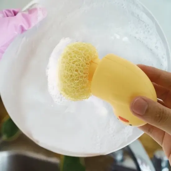 Unique Bargains Duck Shape Dish Brush with Handle Yellow 1 Pc image {4}