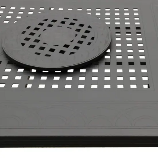 9pc Outdoor Dining Set with  84" Modern Ornate Mesh Aluminum Large Rectangular Table & Checker Chairs - Black - Oakland Living image {2}