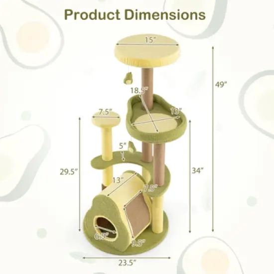 Tangkula Avocado Cat Tree Multi-level Cat Tower w/ Private Condo Cat Self-grooming Brush image {8}
