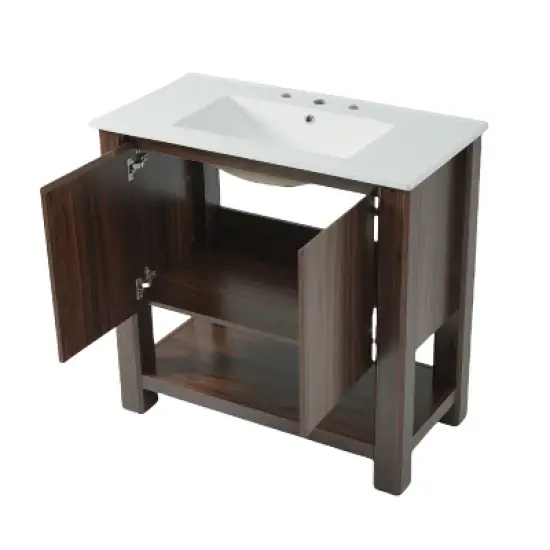 Christopher Knight Home Raisa 35" Modern Bathroom Vanity with Rectangle Ceramic Sink and Open Shelf image {5}