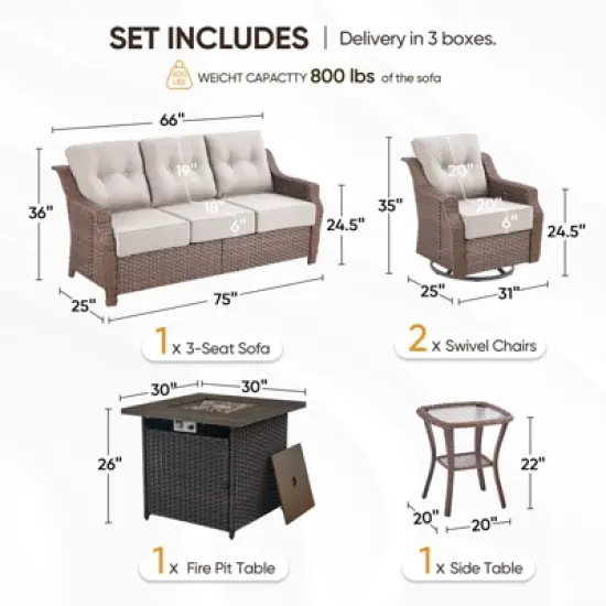 Gymojoy Outdoor Sofa Swivel Chairs with Fire Pit Table image {1}