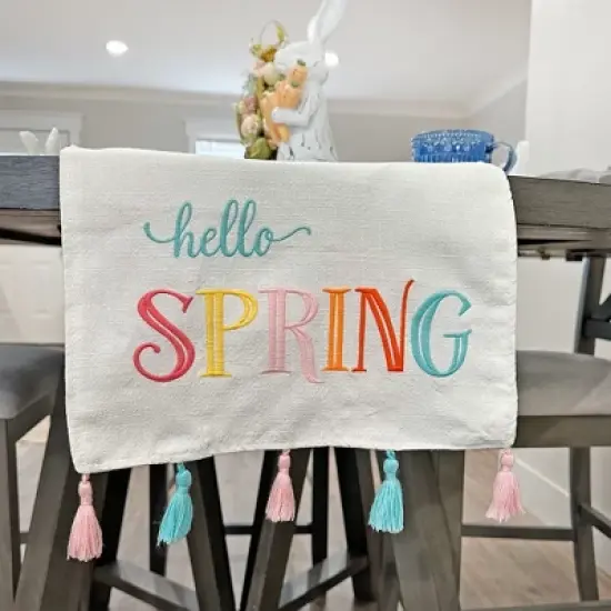 Decorae Spring Table Runner, Hello Spring Easter; Seasonal Fabric Table Decor 71 x 13 Inches image {3}
