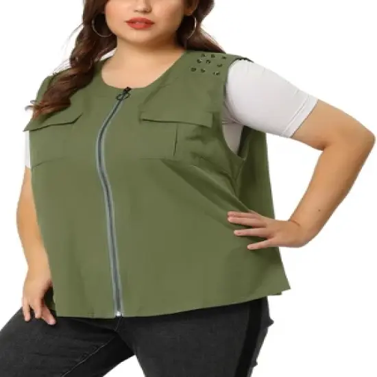 Agnes Orinda Women's Plus Size Anorak Jacket Zip Up Lightweight Sleeveless Utility Vest image {6}