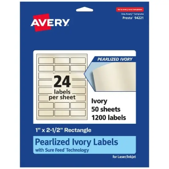 Avery Pearlized Ivory Rectangle Labels with Sure Feed Technology, 1" x 2.5" image {9}