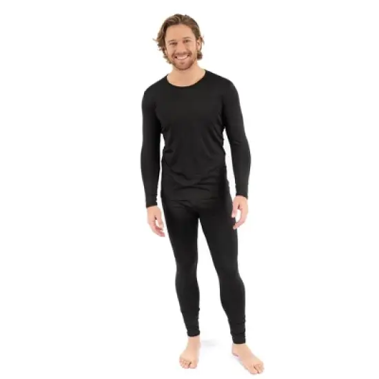 Leveret Mens Two Piece Neutral Solid Color Thermal Pajamas image {6}
