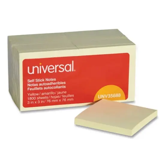 Universal Self-Stick Note Pad Value Pack, 3" x 3", Yellow, 100 Sheets/Pad, 18 Pads/Pack image {5}